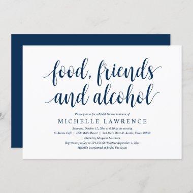 Food, friends and alcohol, Modern Bridal Shower In Invitations