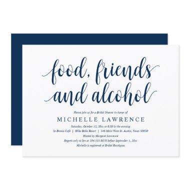 Food, friends and alcohol, Modern Bridal Shower In Invitations