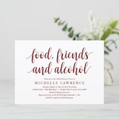 Food, friends and alcohol, Modern Bridal Shower In Invitations