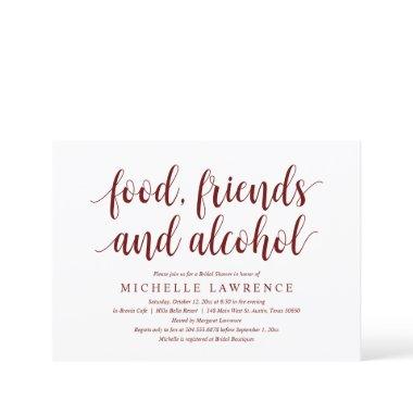 Food, friends and alcohol, Modern Bridal Shower In Invitations