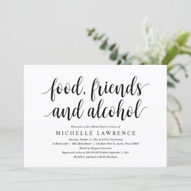 Food, friends and alcohol, Modern Bridal Shower Invitations