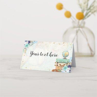Food Tent Travel Blue Floral Gold Adventure Place Invitations