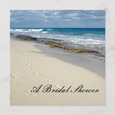 Footprints on the beach bridal shower invitations