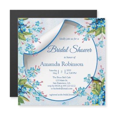 For-get-me-Not in Blue Bridal Shower Magnetic Invitations