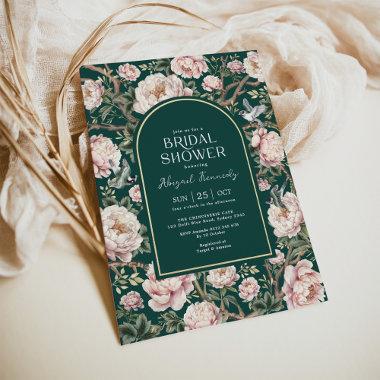 Forest Green Boho Chinoiserie Floral Bridal Shower Invitations