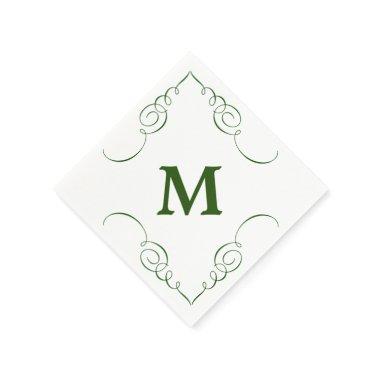 Forest Green Swirl Border Monogram All Occasion Paper Napkins