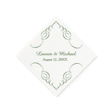 Forest Green Swirl Border Personalized Wedding Napkins