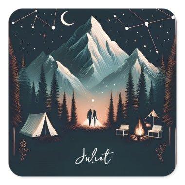 Forest Wood Sky Tree Fire Camping  Square Sticker
