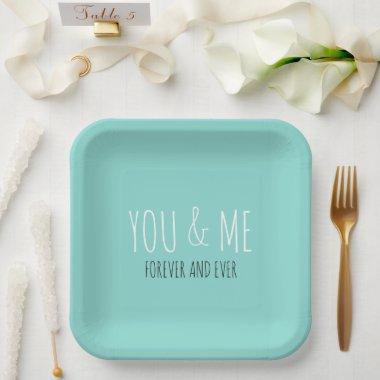 Forever You And Me Wedding Suite Teal Blue Party Paper Plates