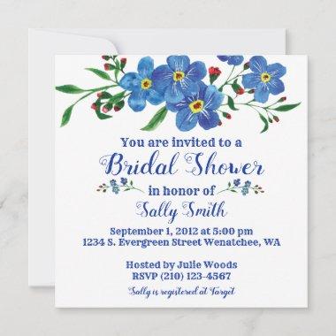 Forget me not blue floral watercolor Bridal Shower Invitations