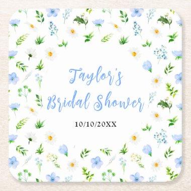Forget-Me-Nots and Daisies Floral  Square Paper Coaster