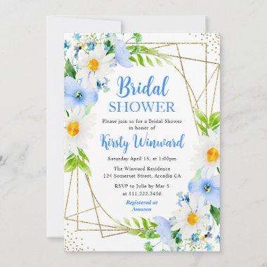 Forget-Me-Nots & Daisies Gold Frame Bridal Shower Invitations