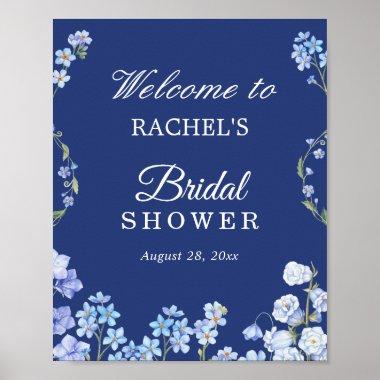 Forget Me Nots Floral Royal Blue Bridal Shower Poster