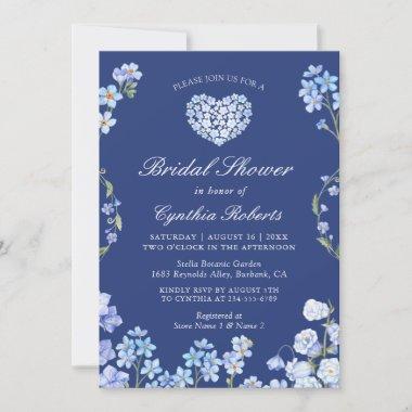 Forget Me Nots Heart Blue Floral Bridal Shower Invitations