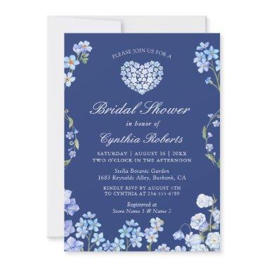 Forget Me Nots Heart Blue Floral Bridal Shower Invitations