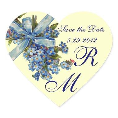 FORGET ME NOTS MONOGRAM ,WEDDING PARTY blue cream Heart Sticker