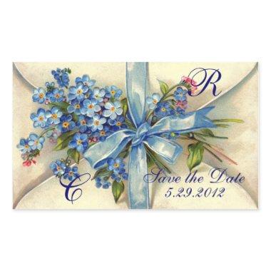 FORGET ME NOTS MONOGRAM ,WEDDING PARTY blue cream Rectangular Sticker