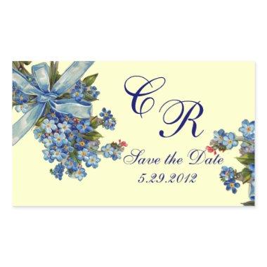 FORGET ME NOTS MONOGRAM ,WEDDING PARTY blue cream Rectangular Sticker