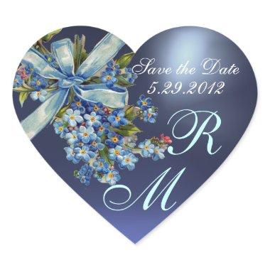 FORGET ME NOTS MONOGRAM ,WEDDING PARTY blue gem Heart Sticker