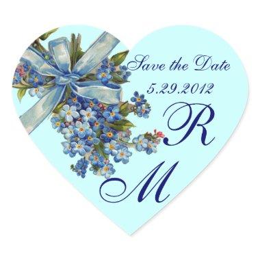 FORGET ME NOTS MONOGRAM ,WEDDING PARTY blue Heart Sticker