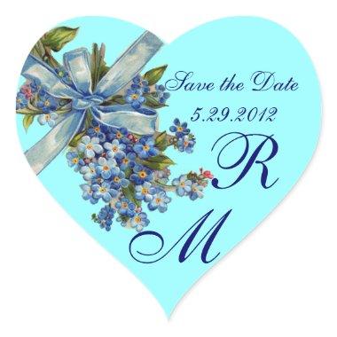 FORGET ME NOTS MONOGRAM ,WEDDING PARTY blue Heart Sticker