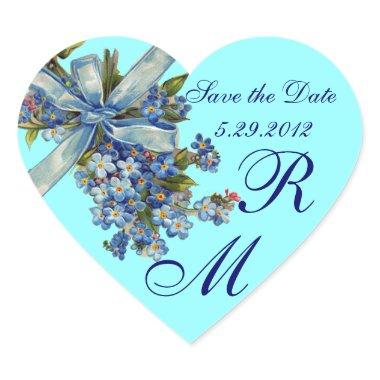 FORGET ME NOTS MONOGRAM ,WEDDING PARTY blue Heart Sticker