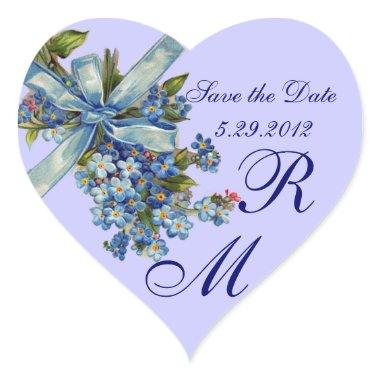 FORGET ME NOTS MONOGRAM ,WEDDING PARTY blue Heart Sticker