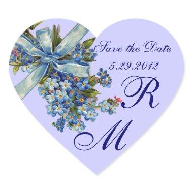 FORGET ME NOTS MONOGRAM ,WEDDING PARTY blue Heart Sticker