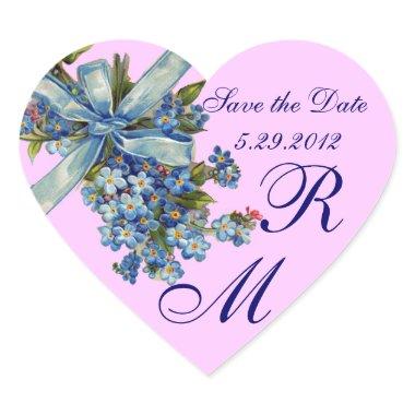 FORGET ME NOTS MONOGRAM ,WEDDING PARTY blue pink Heart Sticker