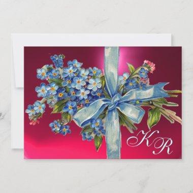 FORGET ME NOTS MONOGRAM WEDDING PARTY blue pink Invitations