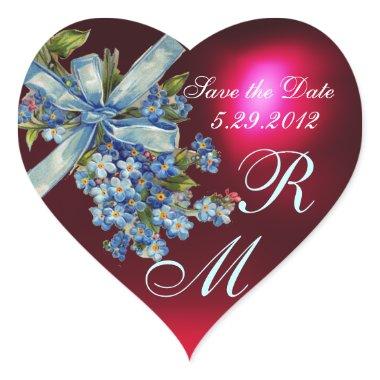 FORGET ME NOTS MONOGRAM ,WEDDING PARTY blue red Heart Sticker