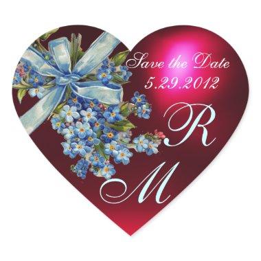 FORGET ME NOTS MONOGRAM ,WEDDING PARTY blue red Heart Sticker