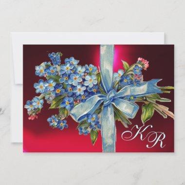FORGET ME NOTS MONOGRAM WEDDING PARTY blue red Invitations