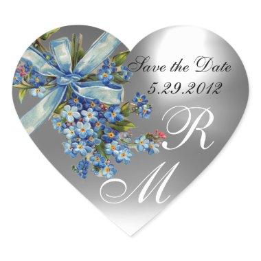 FORGET ME NOTS MONOGRAM ,WEDDING PARTY blue white Heart Sticker