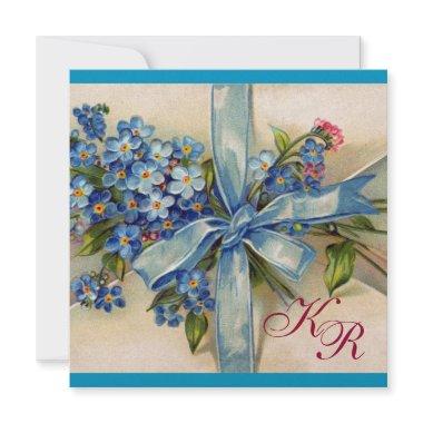 FORGET ME NOTS MONOGRAM ,WEDDING PARTY Blue White Invitations