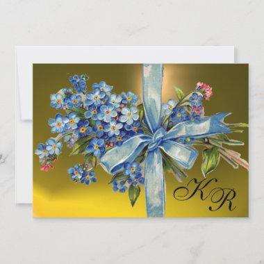 FORGET ME NOTS MONOGRAM WEDDING PARTY blue yellow Invitations