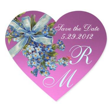 FORGET ME NOTS MONOGRAM ,WEDDING PARTY pink blue Heart Sticker