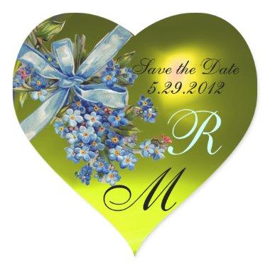 FORGET ME NOTS MONOGRAM ,WEDDING PARTY yellow blue Heart Sticker