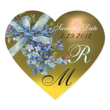 FORGET ME NOTS MONOGRAM ,WEDDING PARTY yellow blue Heart Sticker