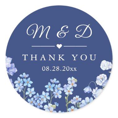 Forget Me Nots Royal Blue Floral Wedding Favor Classic Round Sticker