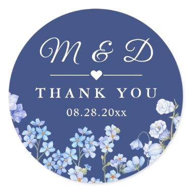 Forget Me Nots Royal Blue Floral Wedding Favor Classic Round Sticker