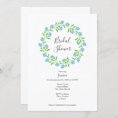 Forget Me Nots Watercolor Floral Wreath Invitations