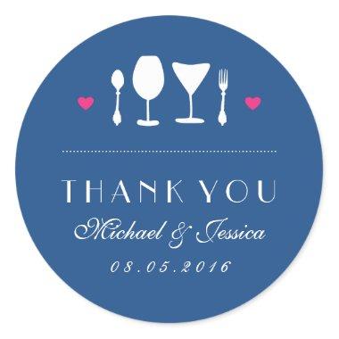 Fork Spoon Royal Blue Wedding Thank You Sticker