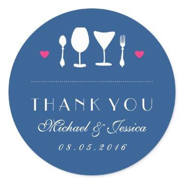 Fork Spoon Royal Blue Wedding Thank You Sticker