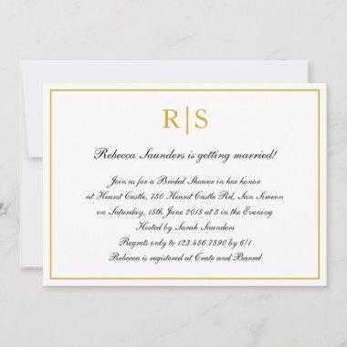 Formal Calligraphy Monogram Gold Bridal Shower Invitations
