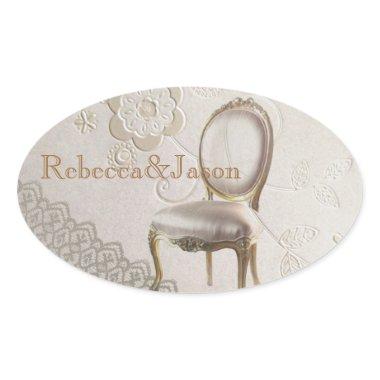 Formal elegant lace paris vintage wedding oval sticker