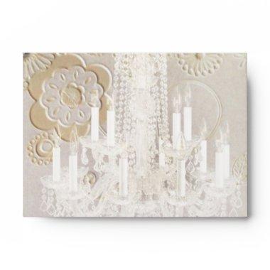 Formal elegant swirls chandelier vintage wedding envelope