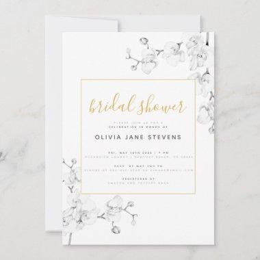 Formal Modern Classic Ivory Orchids Bridal Shower Invitations