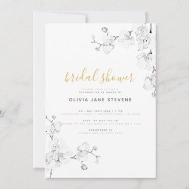 Formal Modern Gold Ivory Orchids Bridal Shower Invitations