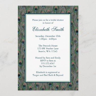 Formal Peacock Feathers Bridal Shower Invitations